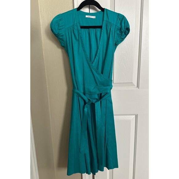 CALYPSO St Barth Silk Wrap Dress Teal V Neck Short Sleeve Tie Waist Size 0 - Picture 1 of 6